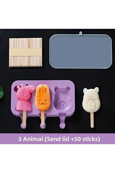 Choice4 3 قوالب آيس كريم سيليكون على شكل خنزير وأرنب ودب وقوالب سيامية مع غطا...