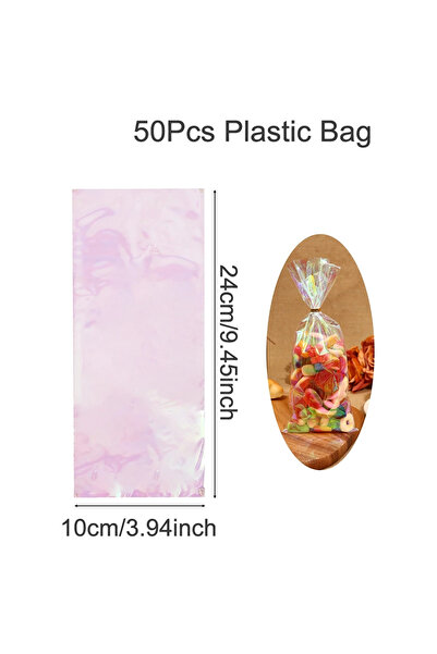 Choice1 25x10cm 10x24cm 50pcs Rainbow Cellophane Gift Bags Holographic Party ...