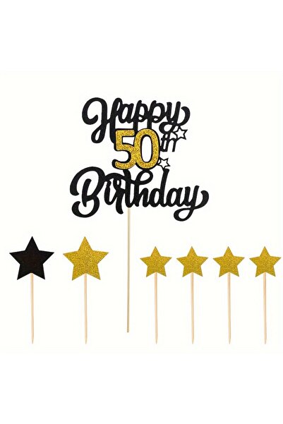 choice2 50 years old 7pc/lot，Black Golden Number Happy Birthday Cake Topper, ...