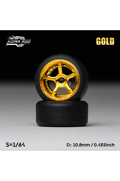choice2 MMW157 1/64 Model Car Electroplated Gold Wheels with Fixed Tires Come...