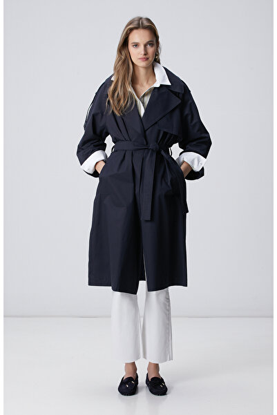 Network Lacivert Beli Kuşaklı Pardösü