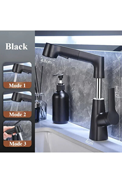 Choice3 صنبور مطبخ أسود قابل للسحب والرفع، صنبور حوض حمام قابل للدوران 360 در...