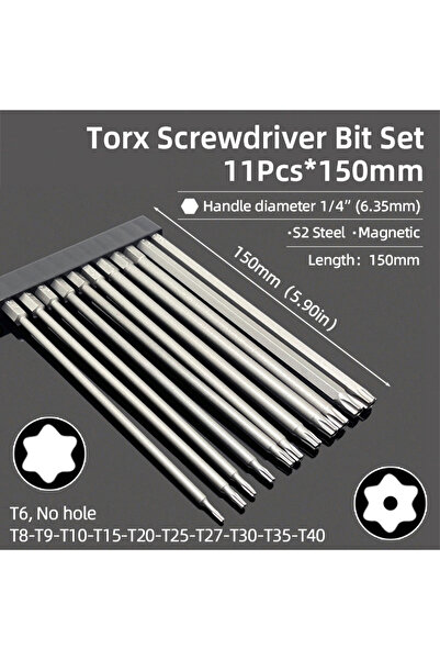 Choice5 11Pcs 150mm T35 Magnetic Torx Screwdriver Bit 150mm T6-T40 1/4" Hex S...