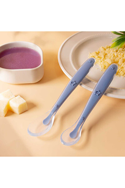 Choice7 Deep Blue Pair 2pcs Baby Silicone Spoon Set Learning Spoon Set Stars ...