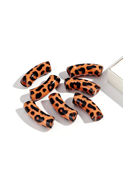 Choice10 10 قطع من الخرز أكريليك بنقشة جلد النمر، 11 مم، خرز أنبوبي منحني من ...