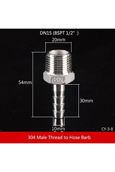 Choice13 1-2 x 10mm 1Pcs 304 Stainless Steel BSPT 1/8" 3/8" 1/2" 1/4" Male Th...