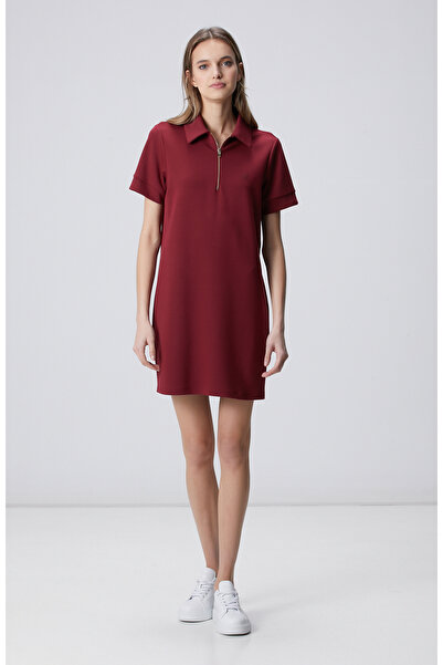 Network Vişne Kısa Kol Polo Yaka Mini Boy Örme Elbise