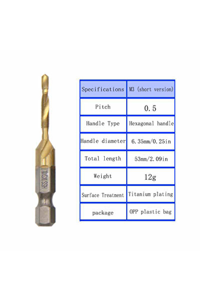 Choice5 Golden M3 Multi functional HSS drilling tapping integrated spiral tap...