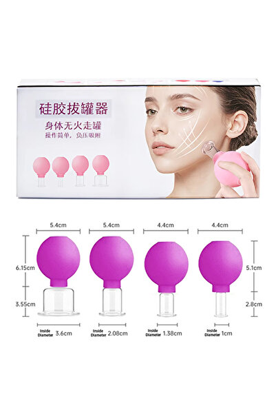 Choice4 مجموعة تدليك الوجه بالحجامة، 4 قطع، لون بنفسجي، تتضمن قطعة واحدة من ج...