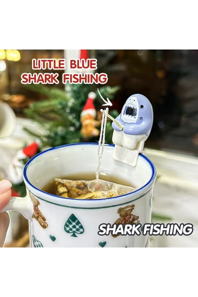 choice2 حقيبة شاي على شكل سمكة قرش زرقاء، مصفاة شاي معلقة، حقيبة قهوة، موزع ع...