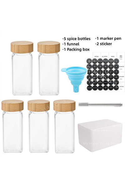 Choice1 5pcs jars set Glass Se Jars with Bamboo Lid Se Seasoning Containers S...
