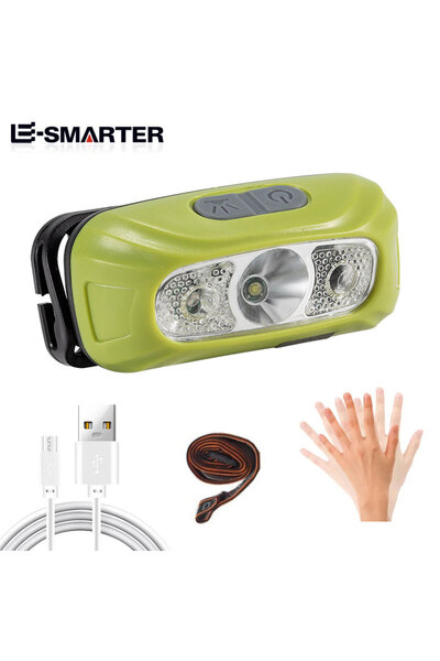 choice2 مصباح رأس صغير محمول مزود بمستشعر LED، قابل لإعادة الشحن عبر منفذ USB...