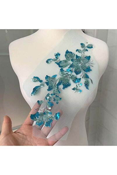 Choice1 11- أزرق فاتح 28*16 سم، تطريز ثلاثي الأبعاد على شكل زهرة، دانتيل مطرز...