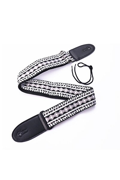 choice2 White lozenge Embroidered Print Guitar Strap Vintage Ethnic Style Adj...
