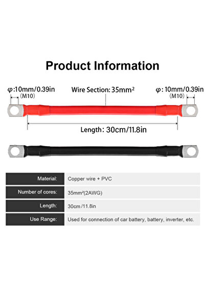 Choice1 قطعتان من سلك توصيل بطارية السيارة، بطول 30 سم أو 50 سم، بسماكة 2AWG ...