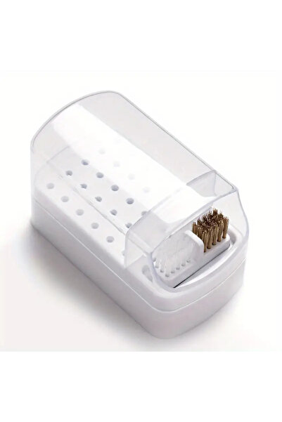 Choice3 White 2 in 1 Nail Drill Bits Storage Box 30 Holes with Cleanning Brus...