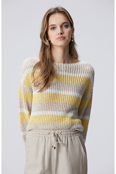 Network Bej Truvakar Kol Çizgili Triko Kazak