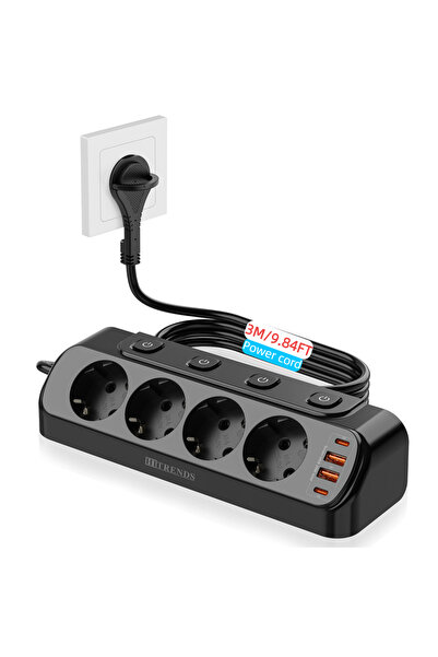 Choice3 110-250V EU 4 3 meters black Eu Plug Desktop power board 4 AC power s...