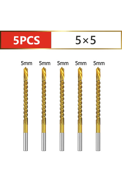 Choice6 5mm 5PC HSS Twist Drill Bits Set Titanium Coated Drill Bit 3-8mm Serr...
