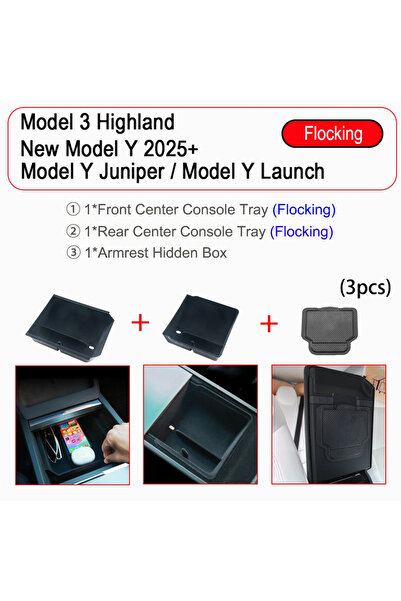 Choice5 3 قطع من صناديق التخزين المخملية لسيارة تسلا موديل Y جونيبر (إطلاق 20...