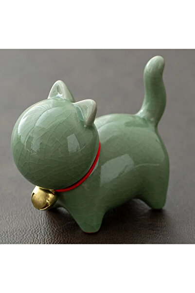 Choice4 زينة قطة صغيرة لطيفة من السيراميك الأخضر الإبداعي، منظر طبيعي مصغر، ح...