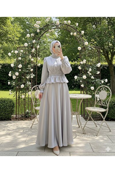 bellura Beli Volan Detailed Stoned Satin Evening Dress