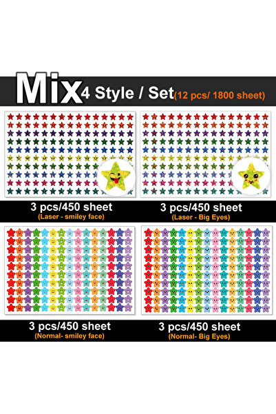 Choice1 Mix 12 pcs 450-3000 Sheet Happy Face Stars Reward Sign Stickers Pack ...