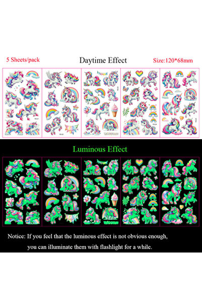 Choice4 Set-130 5 Sheets Luminous Tattoo Stickers Temporary Colorful Animal D...