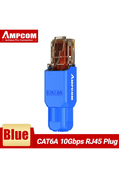 Choice4 CAT6A Blue AMPCOM Crimp Free RJ45 Connector, Tool Less UTP 1000Mbps C...