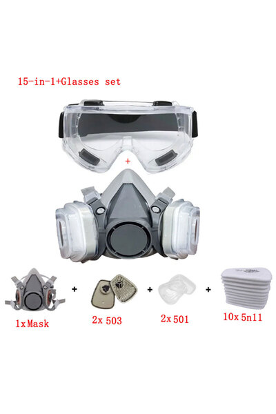 choice2 طقم نظارات 15 في 1، قناع غبار وغاز 6200 نصف وجه مع مرشحات جسيمات 5N11...