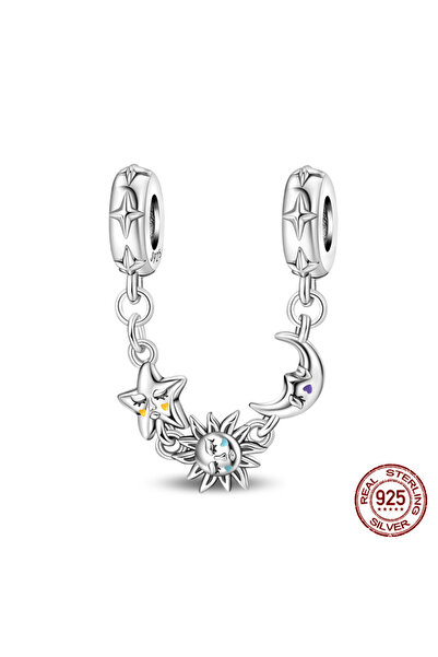Choice84 PAC1683 Original 100% 925 Sterling Silver Star Moon Safety Chain Fit...