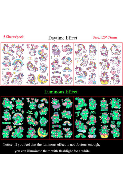 choice2 Set-294 5 Sheets Luminous Tattoo Stickers Temporary Colorful Animal D...