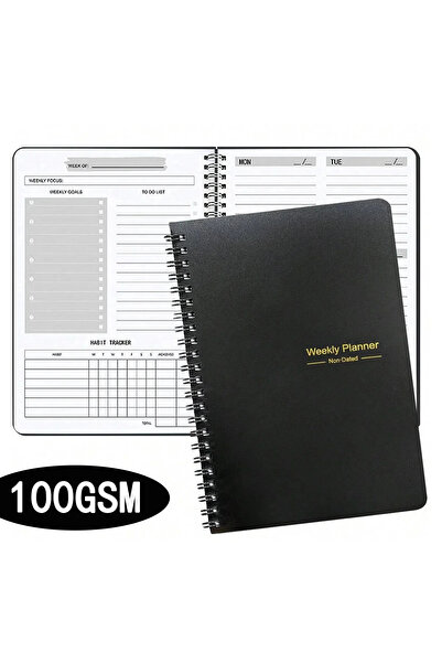 Choice1 مفكرة تخطيط أسبوعية جديدة سوداء اللون، غير مؤرخة، حلزونية، مقاس A5، م...