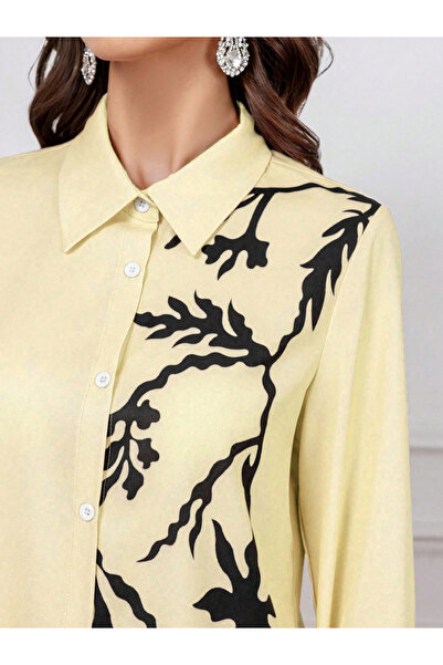 Take Two By Styli Yellow Leaf Print Shirt and Wide Leg Pants Co-ords