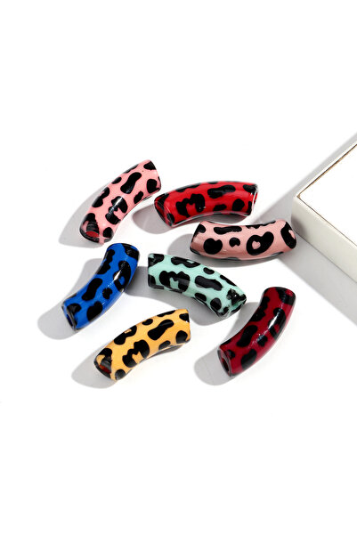 Choice9 10 قطع من خرز أكريليك ملون بنقشة جلد النمر، مقاس 11 مم، بألوان مختلطة...