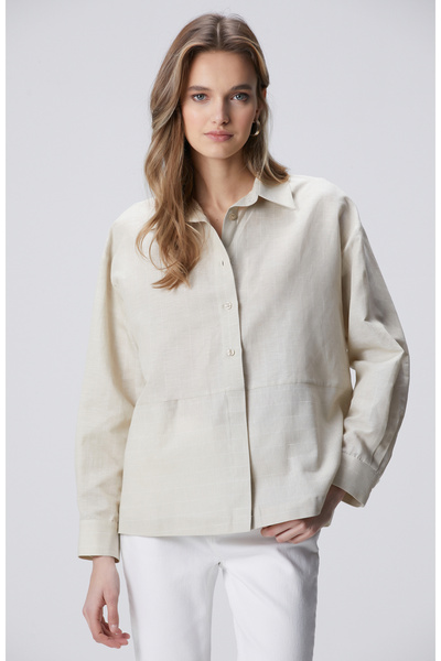 Network Bej Keten Mix Gömlek