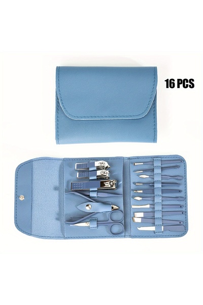 Choice1 مجموعة أدوات تجميل الأظافر الاحترافية الزرقاء المكونة من 16 قطعة، تتض...