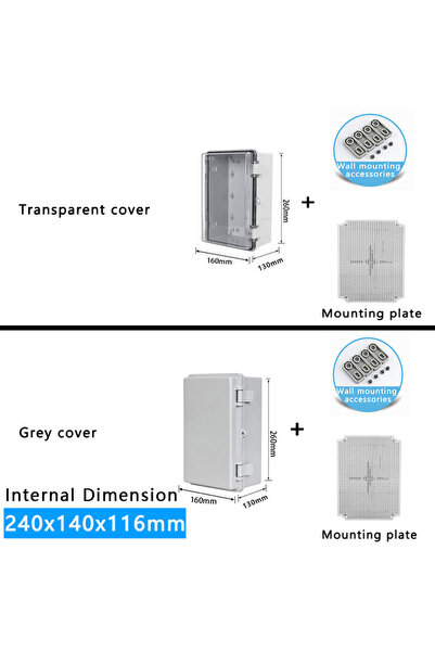 Choice28 Transparent Cover 260x160x130mm IP66 Outdoor Waterproof ABS Gray/Tra...