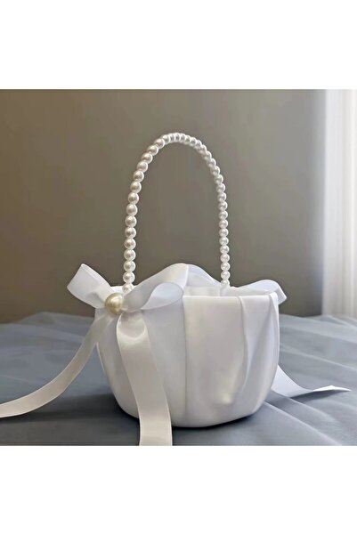 choice2 A Wedding White Satin Bow Flower basket Flower Carrying basket with p...