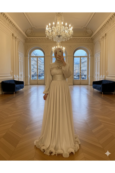 bellura Beli Drapeli Kolu Lastikli Göğsü Ve Eteği Fırfır Detaylı Abiye