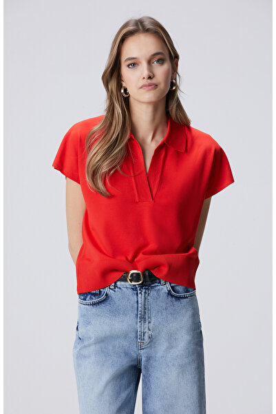 Network Kırmızı Polo Yaka Basic Kazak