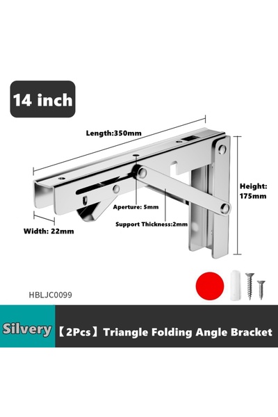 Choice6 Silvery 14 inch 2pcs Folding Shelf Brackets Heavy Duty Stainless Stee...