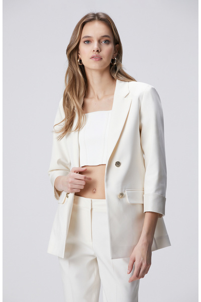 Network Kırık Beyaz Desenli Astar Detaylı Ceket