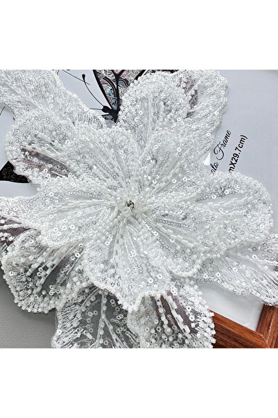 Choice5 قطعة واحدة بيضاء من دانتيل زهرية ثلاثية مرصّع بالخرز مزينة بالترتر وا...