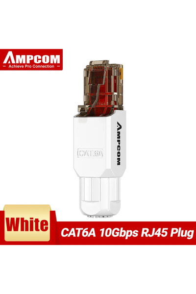 Choice6 CAT6A White AMPCOM Crimp Free RJ45 Connector, Tool Less UTP 1000Mbps ...
