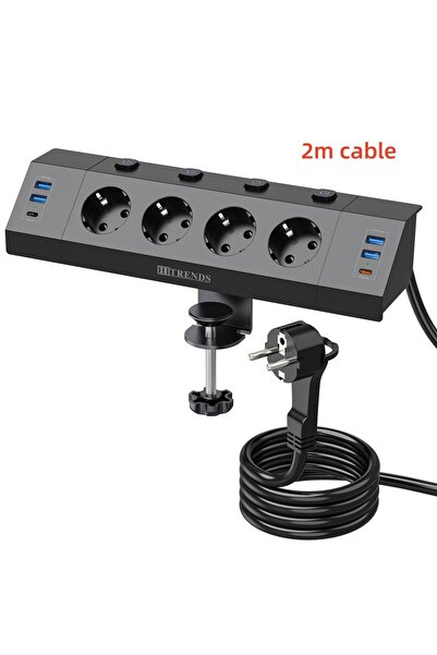 Choice4 250V EU 2m cable black Desktop USB Sket Power Strip with individual S...