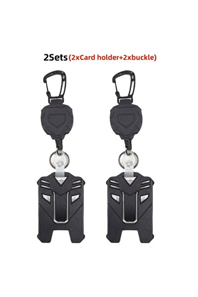 Choice5 مشبك وخطاف - طقم من قطعتين، حامل شارة قابل للسحب أسود، مشبك شارة، حلق...