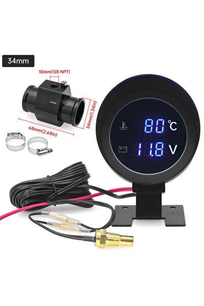 Choice15 with 34mm Black LED Digital Water Temp Gauge 2 in 1 Round Voltmeter ...