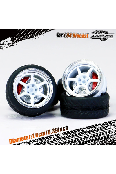 Choice12 White Kicarmod 1/64 Model Car ABS Wheels with Tire Brake Disc Metal ...