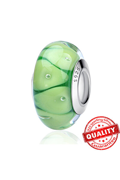 Choice41 LLZ006-GN Murano Glass Series 925 Sterling Silver Curved Feathers & ...